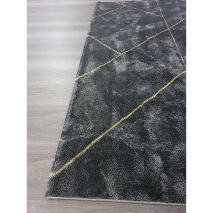 Craft 23486 Modern Geometric Marbled Soft Textured Dark Grey/Gold Rug