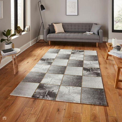 Craft 23495 Modern Geometric Checkered Soft Textured Grey/Gold Rug