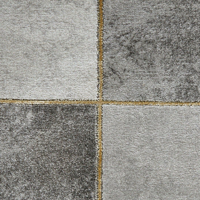 Craft 23495 Modern Geometric Checkered Soft Textured Grey/Gold Rug