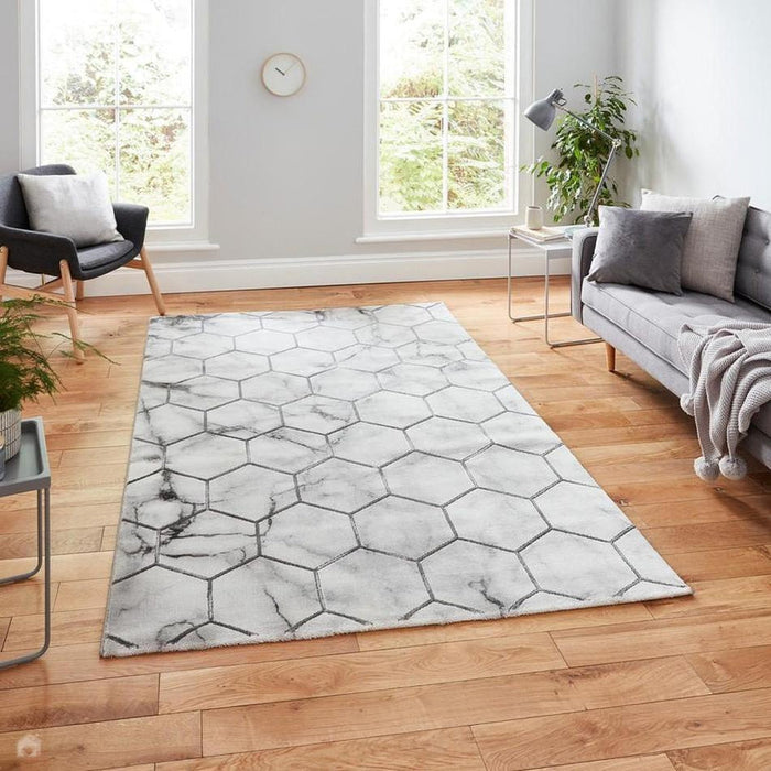 Craft NG719 Modern Geometric Hexagonal Soft Textured Grey/Silver Rug