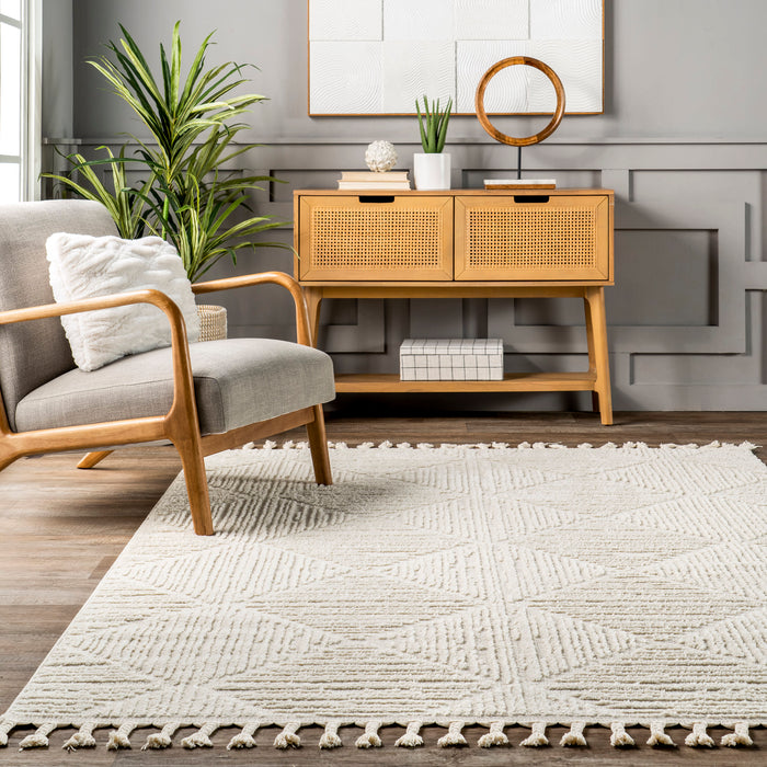 Cream Tiled Trellis Area Rug for Home Decor