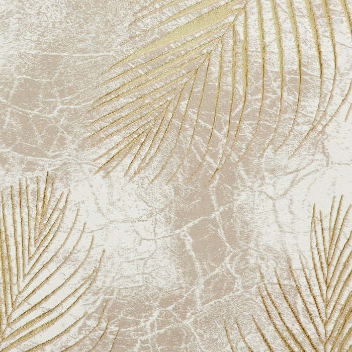 Creation 50051 Modern Botanical Ventation Metallic Shimmer Soft High-Density Textured Beige/Gold Rug