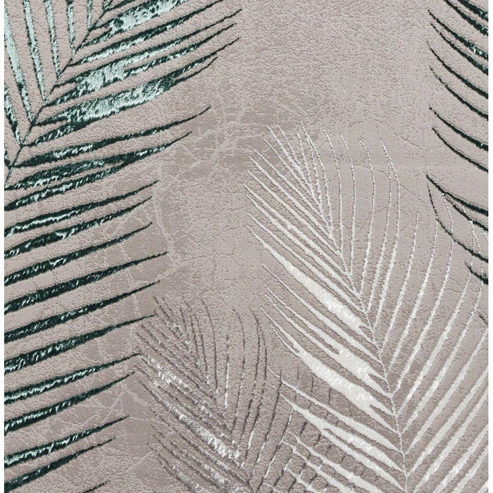 Creation 50051 Modern Botanical Ventation Metallic Shimmer Soft High-Density Textured Grey/Green Rug