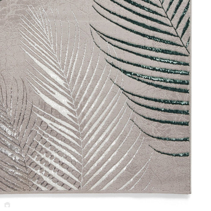 Creation 50051 Modern Botanical Ventation Metallic Shimmer Soft High-Density Textured Grey/Green Rug