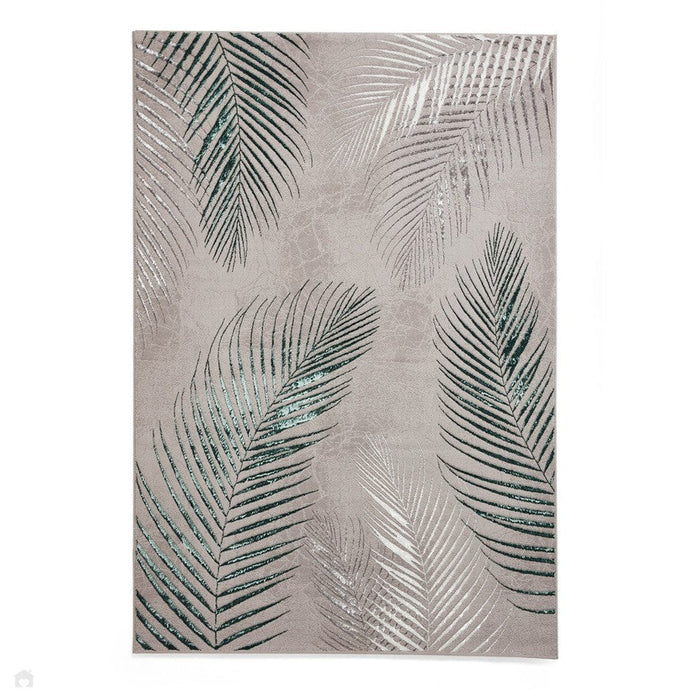 Creation 50051 Modern Botanical Ventation Metallic Shimmer Soft High-Density Textured Grey/Green Rug