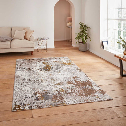 Creation 50179 Modern Distressed Multi Textured Super-Soft Gold/Beige/Brown Rug