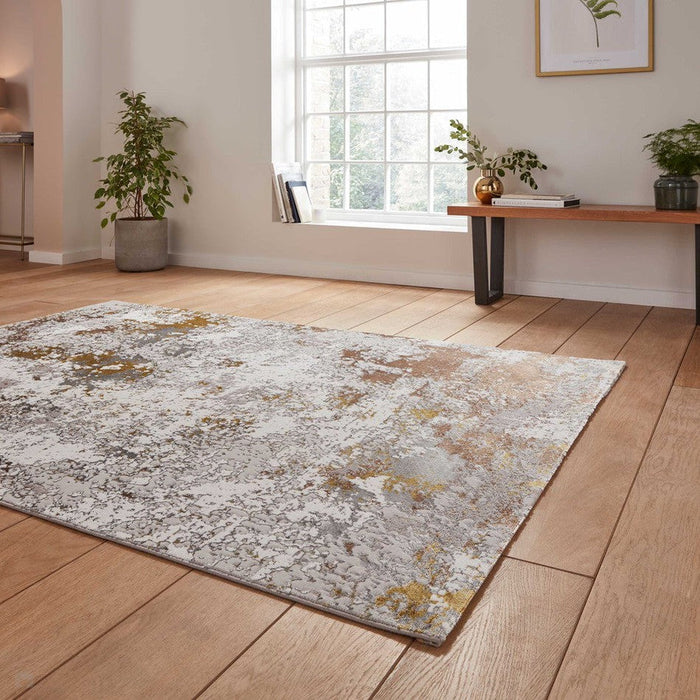 Creation 50179 Modern Distressed Multi Textured Super-Soft Gold/Beige/Brown Rug