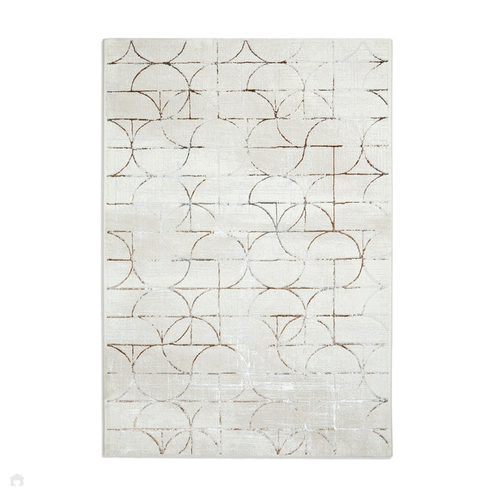 Creation G2851 Modern Geometric Distressed Metallic Shimmer Soft High-Density Textured Beige/Silver Rug