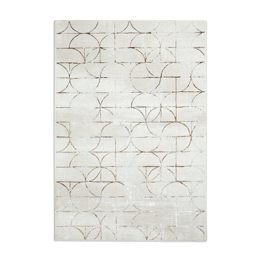 Creation G2851 Modern Geometric Distressed Metallic Shimmer Soft High-Density Textured Beige/Silver Rug