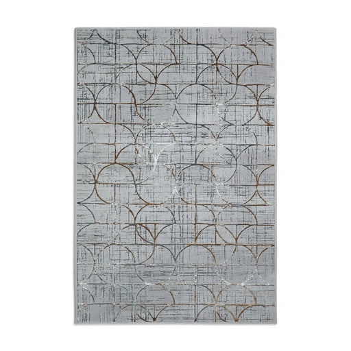 Creation G2851 Modern Geometric Distressed Metallic Shimmer Soft High-Density Textured Grey/Multi Rug