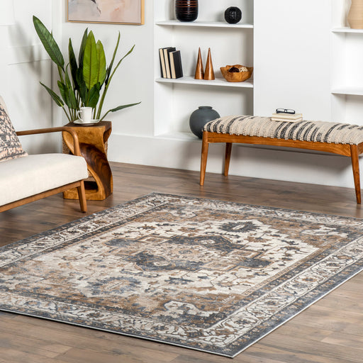 Crested Beige Area Rug For Elegant Living Spaces