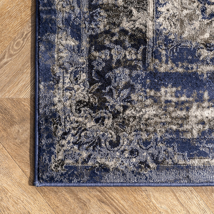 Crowned Rosette Area Rug in Blue 150 cm