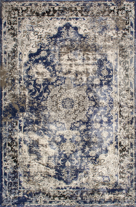 Crowned Rosette Area Rug in Blue 150 cm