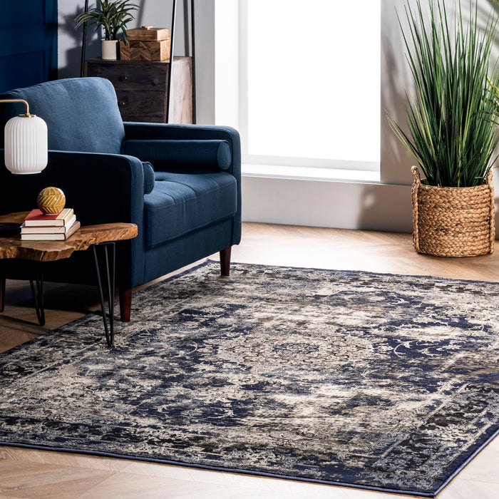 Crowned Rosette Area Rug in Blue 150 cm