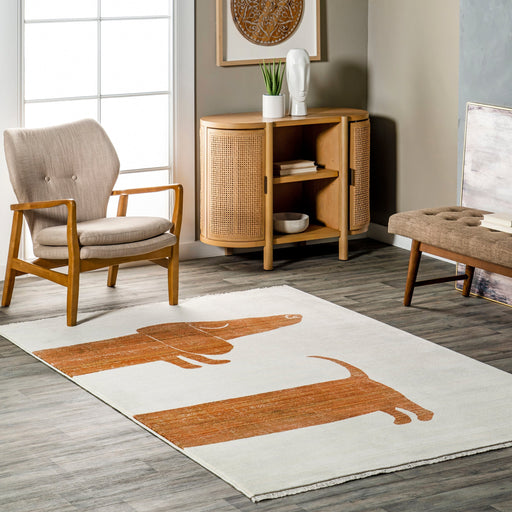 Dachshund Fringed Area Rug 80cm Beige