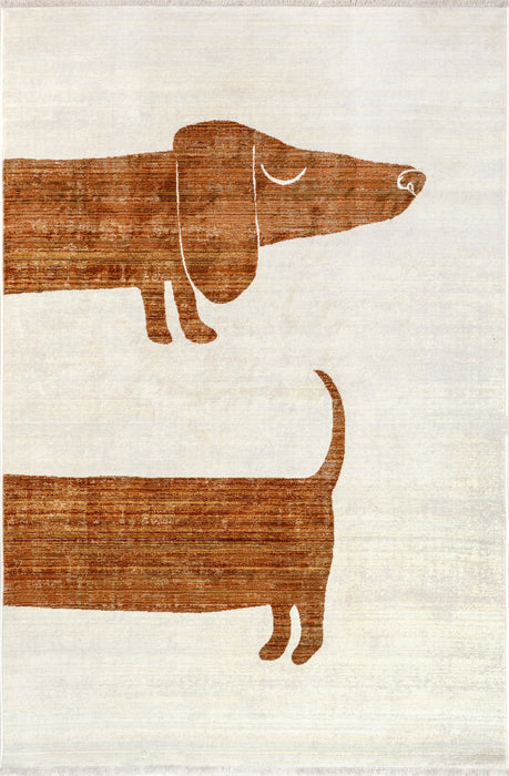 Dachshund Fringed Area Rug 80cm Beige