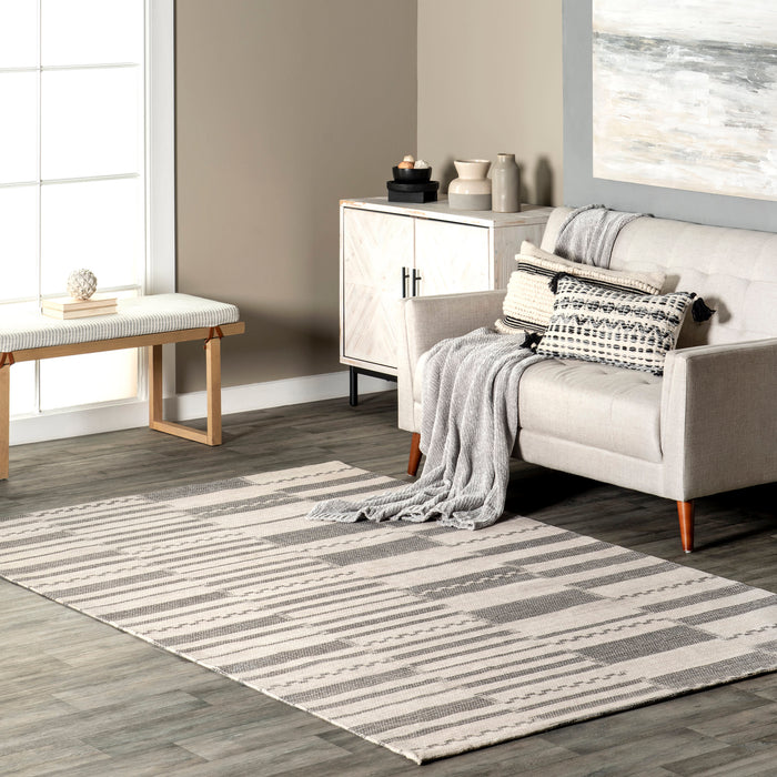 Dark Grey Cotton Banded Area Rug 160x230 cm