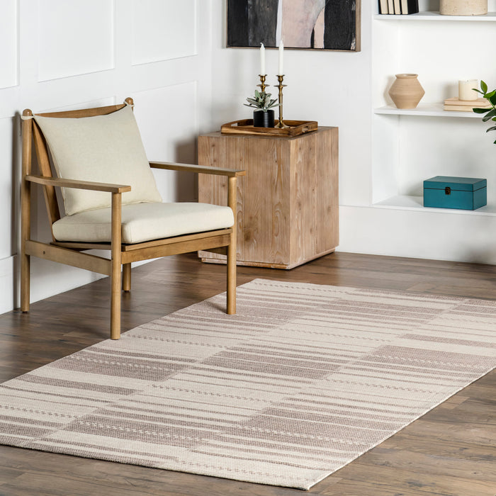 Delfina Beige Cotton Striped Area Rug 140x200 cm