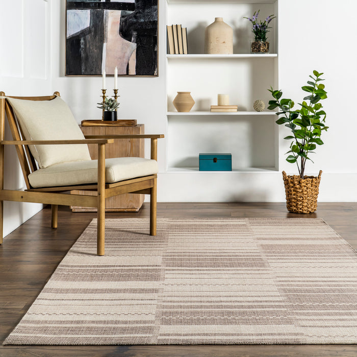 Delfina Beige Cotton Striped Area Rug 140x200 cm