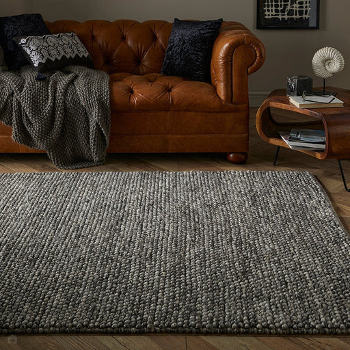 Delilah Modern Plain Mottled Beaded Pebble Hand-Woven Textured Wool Flat-Pile Grey/Charcoal Rug