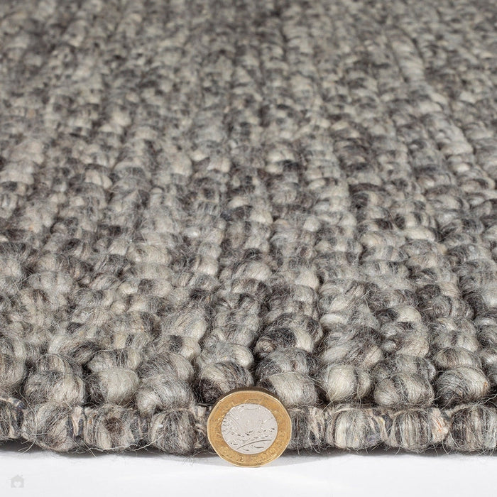 Delilah Modern Plain Mottled Beaded Pebble Hand-Woven Textured Wool Flat-Pile Grey/Charcoal Rug