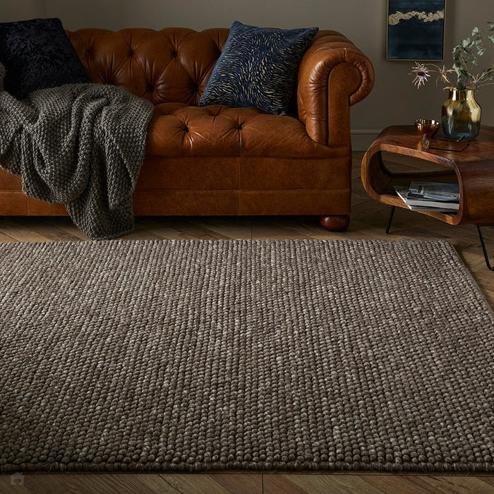 Delilah Modern Plain Mottled Beaded Pebble Hand-Woven Textured Wool Flat-Pile Taupe Rug