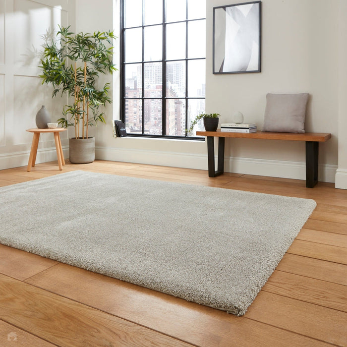 Deluxe Soft Plush Super Heavyweight High-Density Plain Polypropylene Shaggy Silver Rug