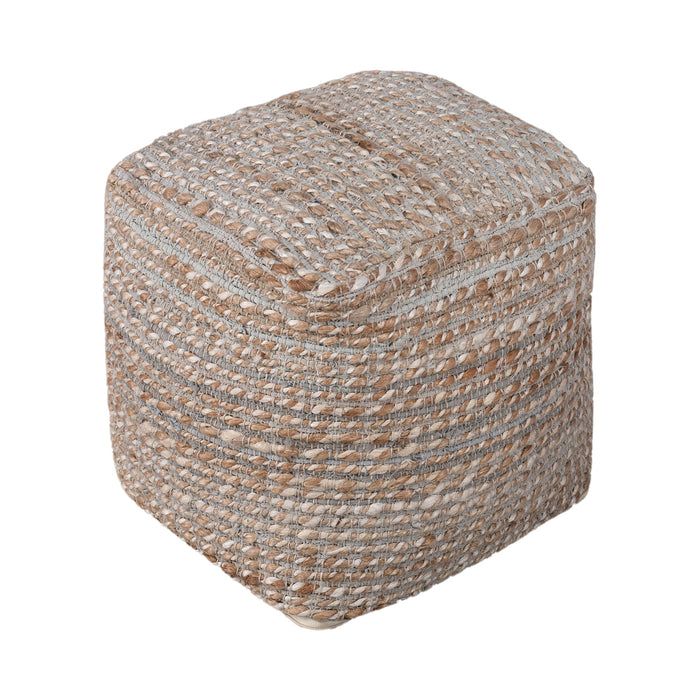 Denim And Jute Handwoven Pouf For Indoor Outdoor Use