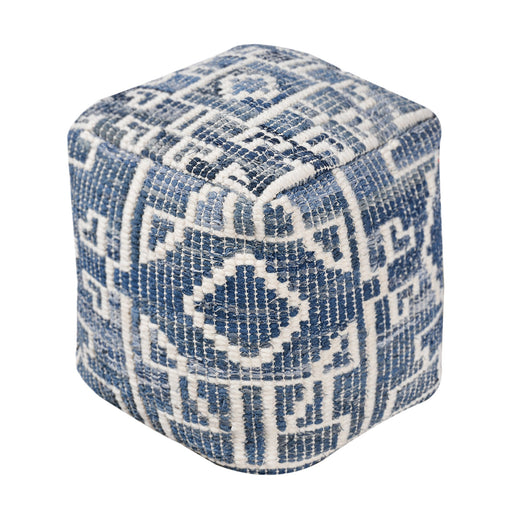 Denim And Wool Pouf Hand Woven For Indoor Or Outdoor Use