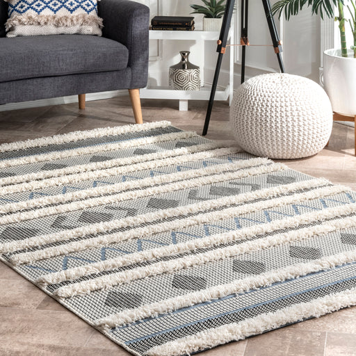 Denim Blue Striped Area Rug 140x200 cm for Modern Home