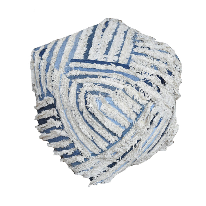 Pouf in cotone denim in blu avorio per la decorazione Home 