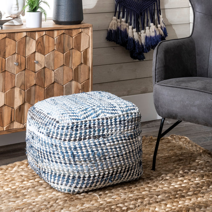 Denim Pouf Ottoman for Living Room and Bedroom Seating