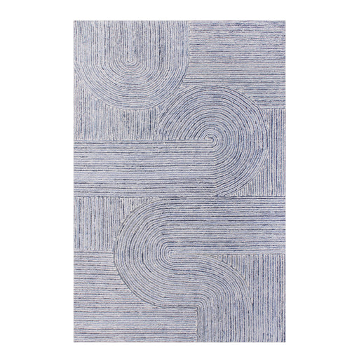 Denim Wool Area Rug with Waves and Curves Design