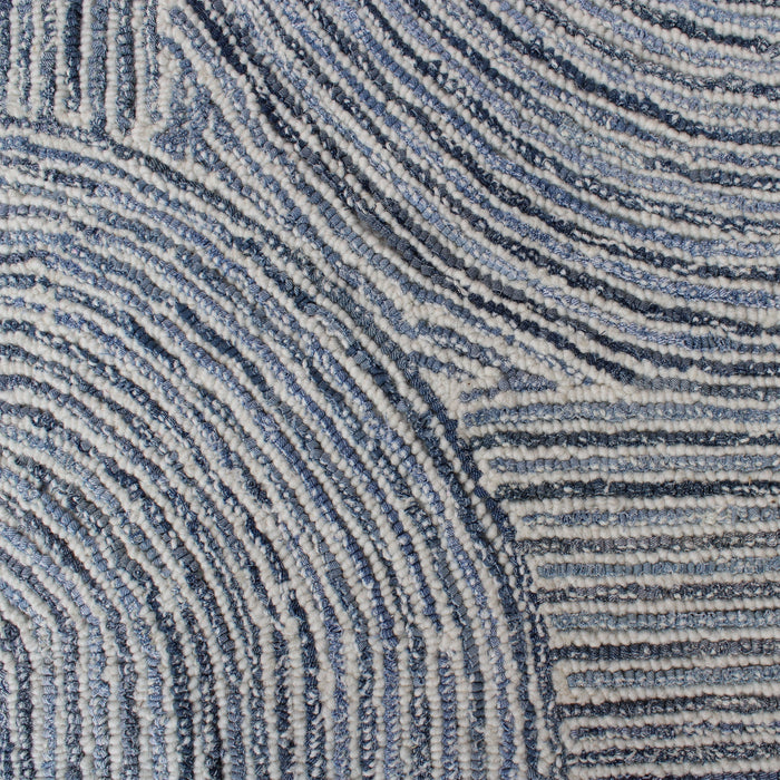 Denim Wool Area Rug with Waves and Curves Design