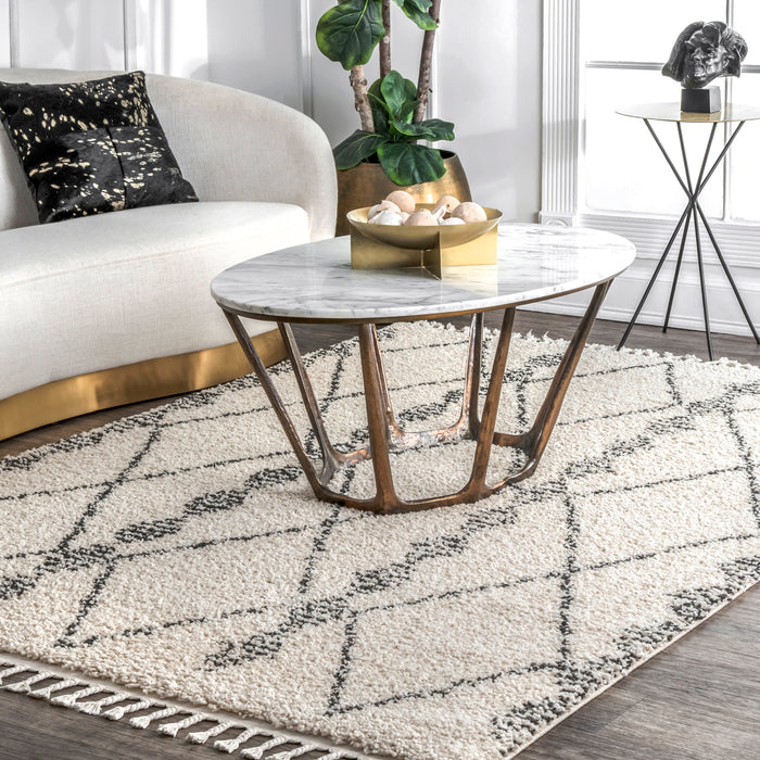 Diamond Helix Shag Area Rug 120cm Off White