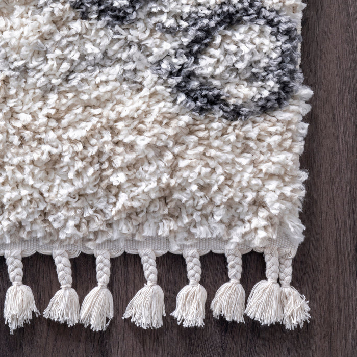 Diamond Moroccan Shag Area Rug With Tassels 160x230 cm Ivory