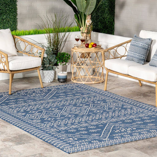 Diamond Pattern Indoor Outdoor Rug 150cm Blue