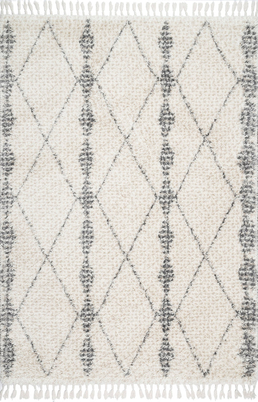 Diamond Pattern Tassel Area Rug in Beige 140x200 cm