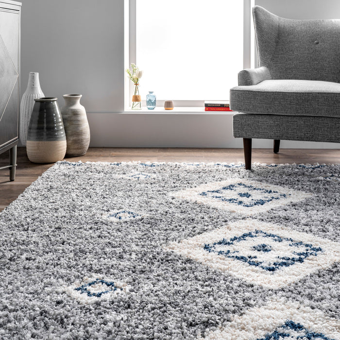 Diamond Shag Area Rug With Tassels in Grey 120x180 cm