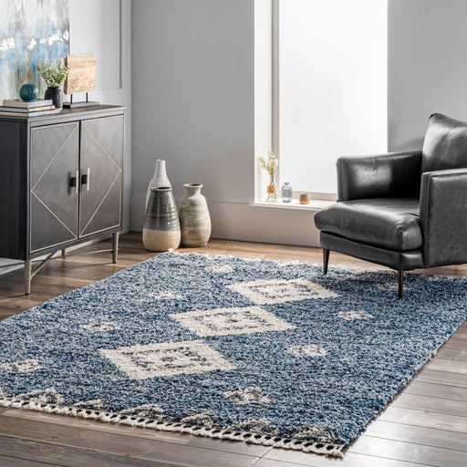 Diamond Shag Area Rug with Tassels in Blue 160x230 cm