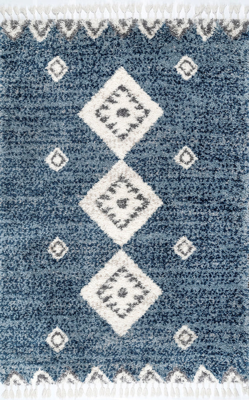 Diamond Shag Area Rug with Tassels in Blue 160x230 cm