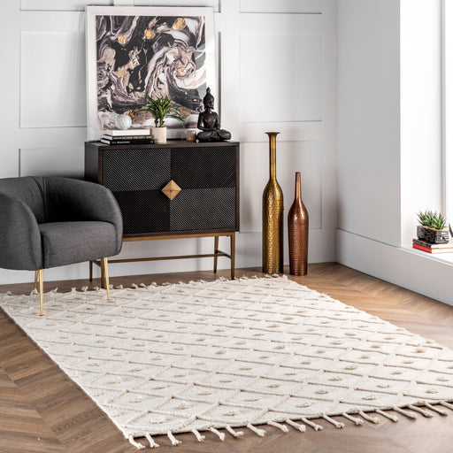 Diamond Trellis Tassel Area Rug 120x180 cm Ivory