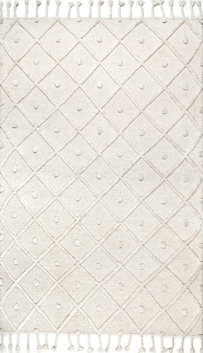 Vloerkleed met diamanten traliewerk en kwastjes 120x180 cm ivoor