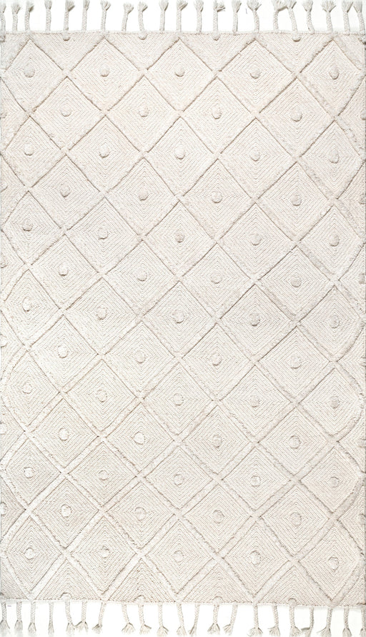 Diamond Trellis Tassel Area Rug 120x180 cm Ivory