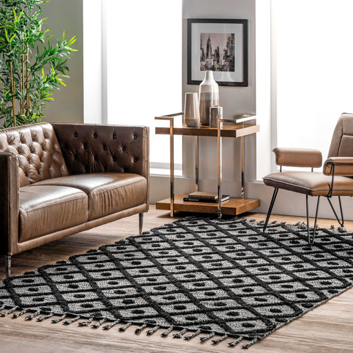 Diamond Trellis Tassel Area Rug Dark Grey 120x180 cm