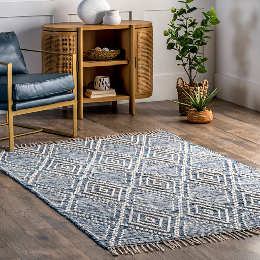 Dior Blue Trellis Cotton-Blend Area Rug 160x230 cm