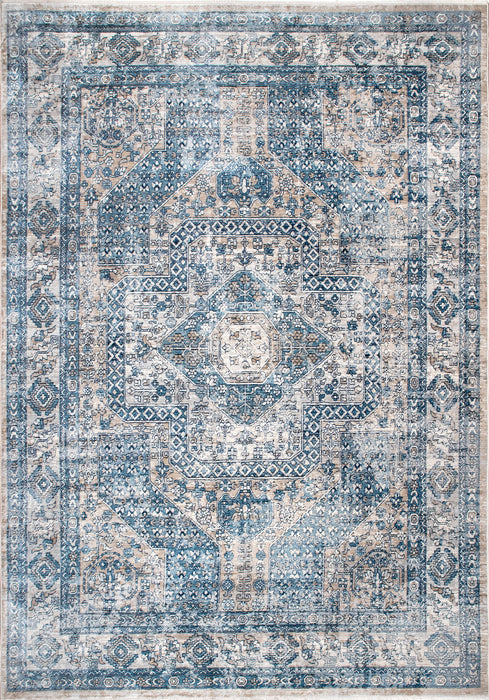 Tappeto con medaglione turco blu invecchiato 160x230 cm