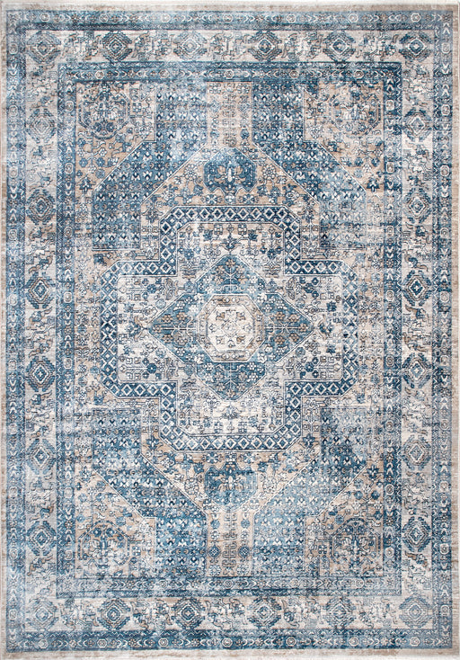 Distressed Blue Turkish Medallion Area Rug 160x230 cm