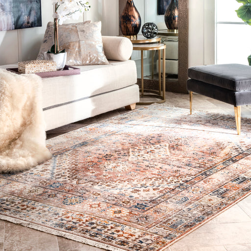 Distressed Khaki Medallion Area Rug 120x180 cm