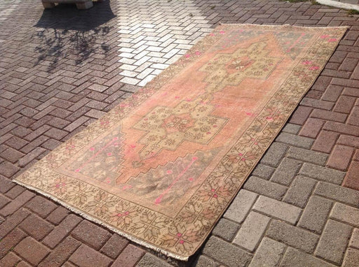 Distressed Oushak -matto 254cm x 127cm käsinsolmittu kalkkuna